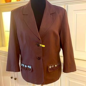 Bob Mackie Brown Blazer with Embellished Pockets